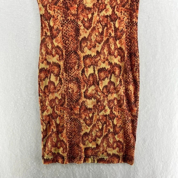 Urban Outfitters Dress Women's Sz Small Orange Mesh Snakeskin Mock Neck Bodycon - Picture 8 of 13